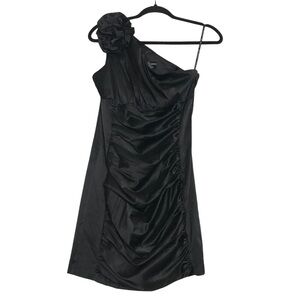 Jessica McClintock Gunne Sax Black One Shoulder Ruched Satin Dress 5 Prom Event